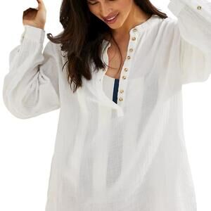 By Anthropologie Popover Shirt White Cotton Gauze XS Long Sleeve Lady Tunic Top